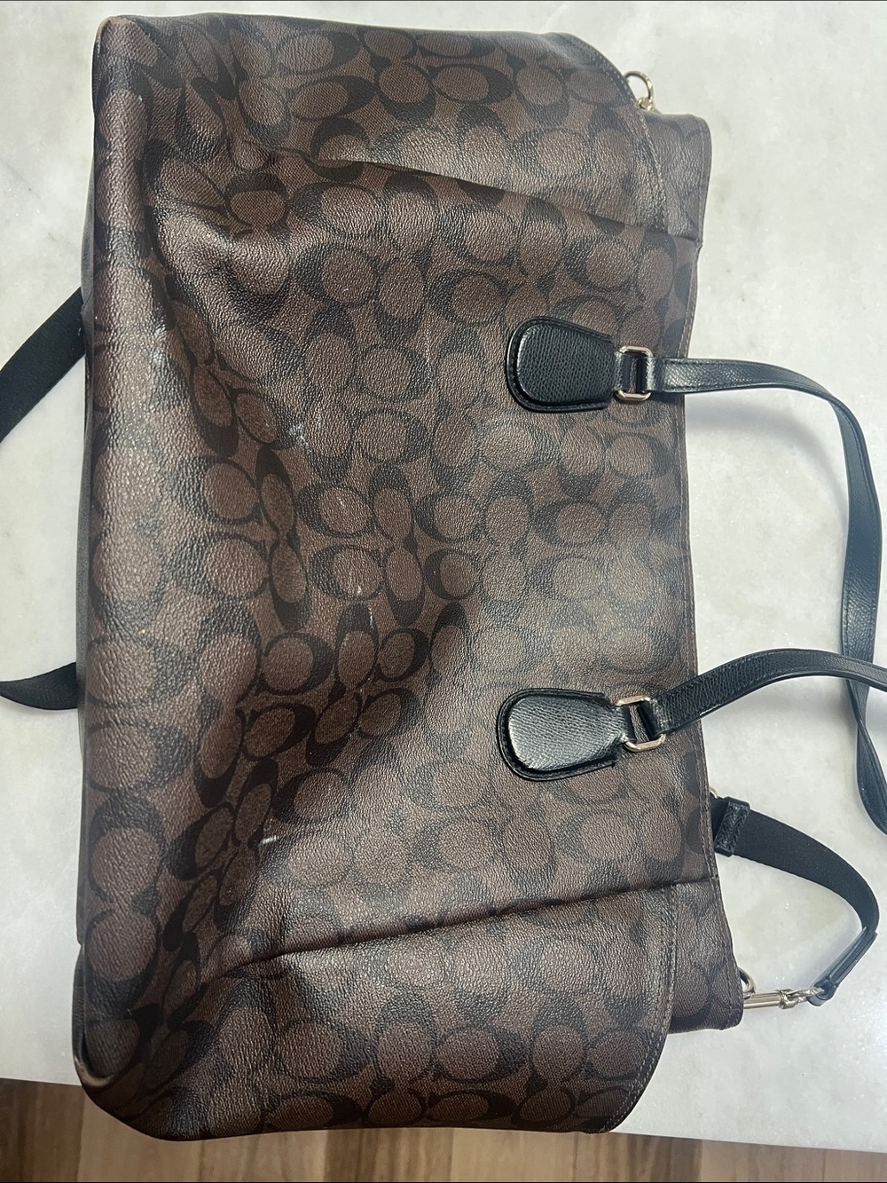 Coach Brown Signature Tote with Black Straps and Gold Hardware - Picture 6 of 7